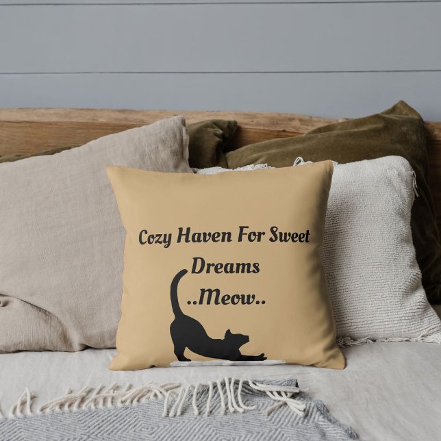 Custom Pet Lover Funny Cat Script Quote On Tan Throw Pillow (Creator Uploaded)