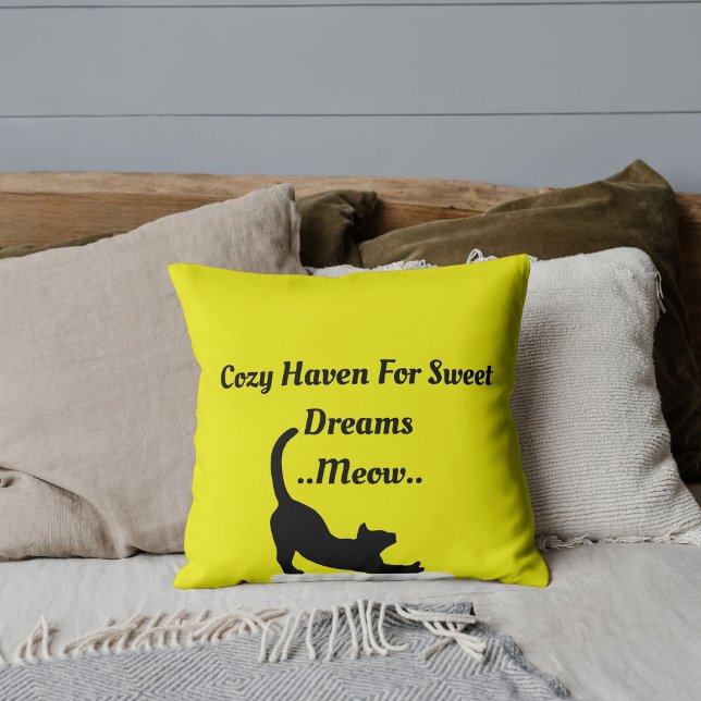 Custom Pet Lover Funny Cat Script Quote On Yellow Throw Pillow (Creator Uploaded)