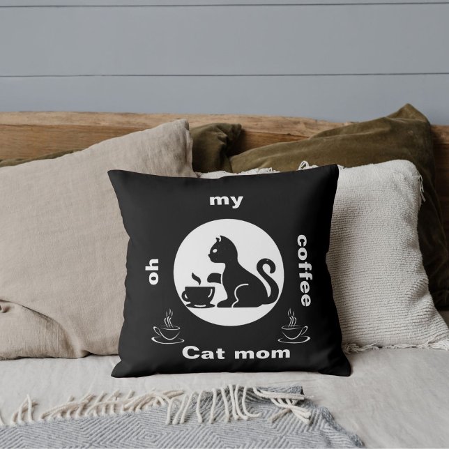 Custom Pet Lover Funny Coffee Cat Quote On Black Throw Pillow (Creator Uploaded)