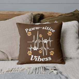 Custom Pet Lover Funny Heartbeat Cat Paw On Brown Throw Pillow