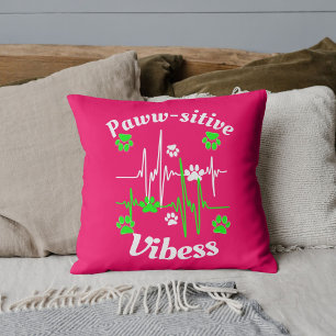Custom Pet Lover Funny Heartbeat Cat Paw On Pink Throw Pillow