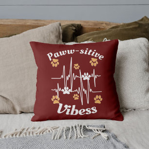 Custom Pet Lover Funny Heartbeat Cat Paw On Red Throw Pillow