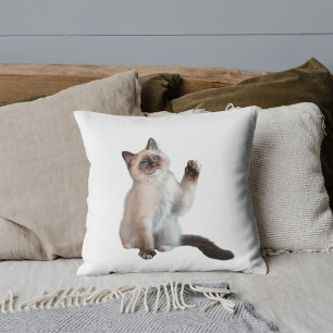 Custom Pet Lover Funny Siamese Cat Photo White Throw Pillow