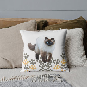 Custom Pet Lover Siamese Cat Photo Cute Paw White Throw Pillow