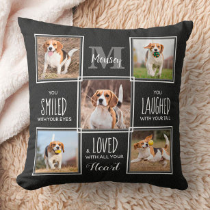 Custom Pet Memorial Dog Loss Gift 5 Photo Collage Throw Pillow
