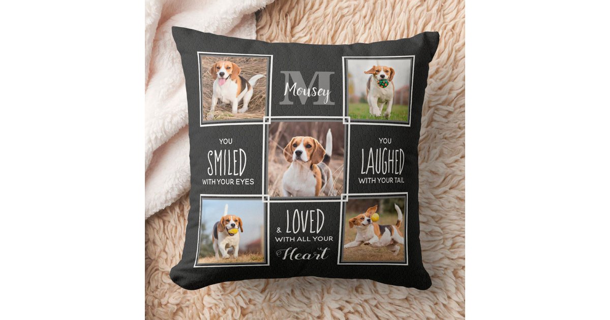 Custom Pet Memorial Dog Loss Gift 5 Photo Collage Throw Pillow | Zazzle