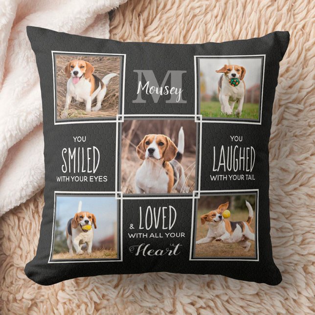 Custom Pet Memorial Dog Loss Gift 5 Photo Collage Throw Pillow (Creator Uploaded)