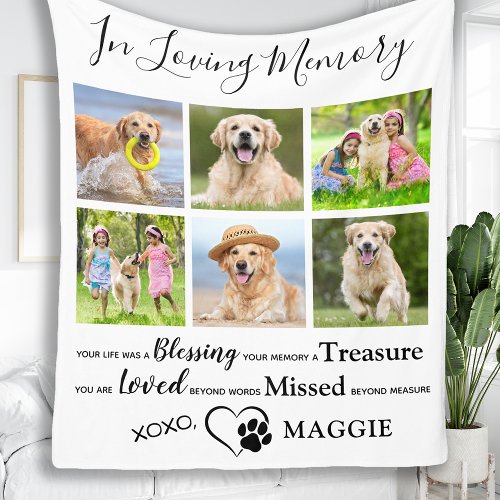 Custom Pet Memorial Gift Remembrance Dog 6 Photo Fleece Blanket