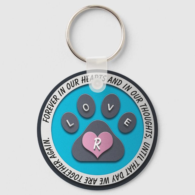 Custom Pet Memorial Heart Monogram Keychain (Front)
