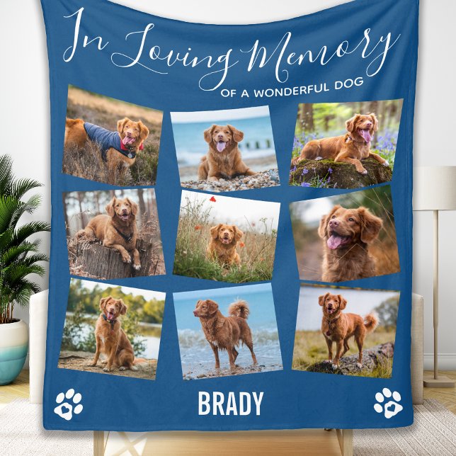 Custom Pet Memorial In Loving Memory Photo Collage Fleece Blanket (Creator Uploaded)
