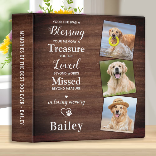 Custom Pet Memorial Pet Loss Gift Dog Photo Album 3 Ring Binder