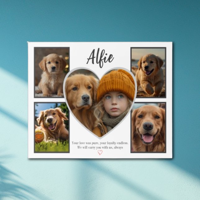 Custom Pet Memorial Photo Collage Keepsake Acrylic Print (Dog memorial 5 photo keepsake)