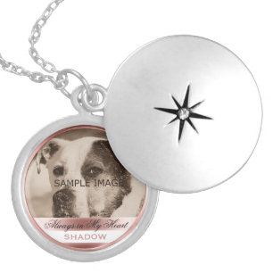 Custom Pet Memorial Photo Name Modern Rose Gold Locket Necklace