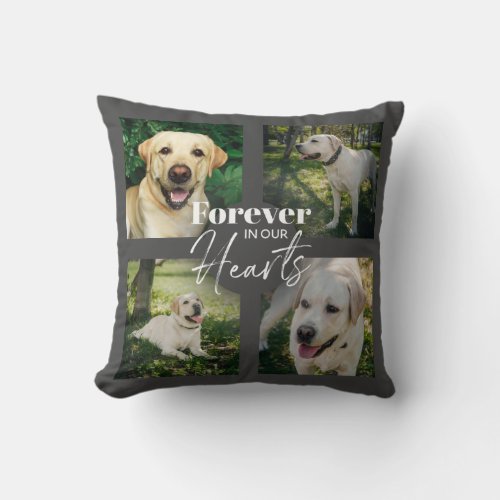 Custom Pet Memorial Photo Typography Grey Throw Pillow