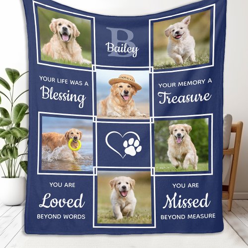 Custom Pet Memorial Sympathy Dog Photo Collage Fleece Blanket