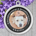 Custom Pet Memorial Sympathy Keepsake Dog Photo Silver Plated Necklace<br><div class="desc">Honor your best friend with a custom photo pet memorial necklace . This unique memorial keepsake is the perfect gift for yourself, family or friends to pay tribute to your loved one. This unique dog memorial necklace features a simple black and white design with decorative script. Quote "If Love could...</div>