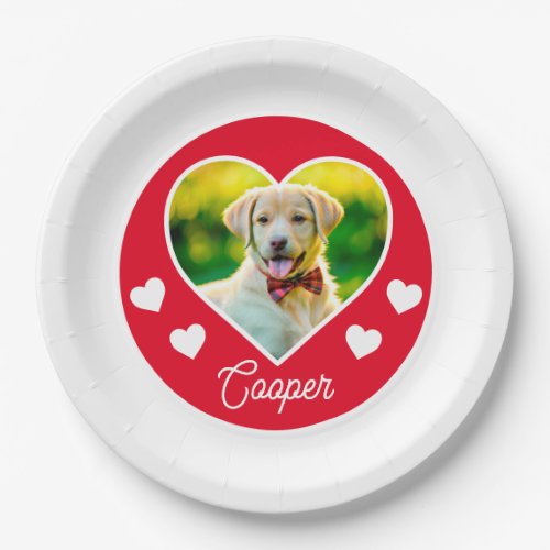 Custom Pet Name and Hearts Red Paper Plates