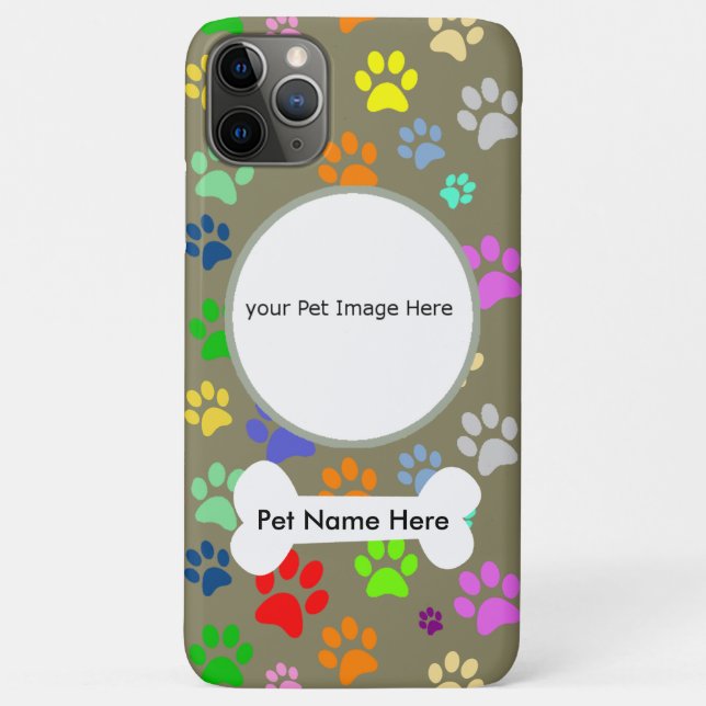 Custom Pet Name and Photo on a Cute Paw Pattern Case-Mate iPhone Case (Back)