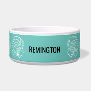 Custom Pet Name Beach Sea Shells Teal Bowl
