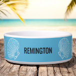 Custom Pet Name Beach Seashells Teal Bowl<br><div class="desc">Pamper your pet with this pet bowl design featuring white seashells over a blue background and YOUR pet's name. Fill in the template field with your pet's name. A great gift idea for a new pet owner.</div>