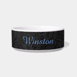 Custom Pet Name Black Botanical Blue Script Bowl<br><div class="desc">Custom Pet Name Black Botanical Blue Script Bowl.</div>