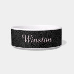 Custom Pet Name Black Botanical Blush Pink Script Bowl<br><div class="desc">Custom Pet Name Black Botanical Blush Pink Script Bowl.</div>