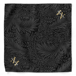 Custom Pet Name Black Botanical Gold Script Bandana