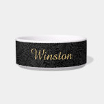 Custom Pet Name Black Botanical Gold Script Bowl<br><div class="desc">Custom Pet Name Black Botanical Gold Script Bowl.</div>