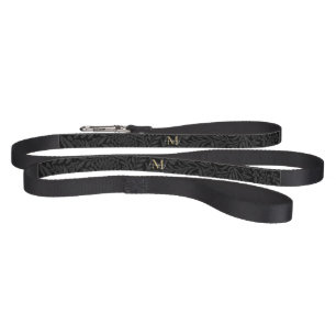 Custom Pet Name Black Botanical Gold Script Leash