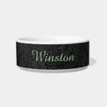 Custom Pet Name Black Botanical Green Script Bowl<br><div class="desc">Custom Pet Name Black Botanical Green Script Bowl.</div>