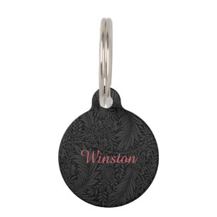 Custom Pet Name Black Botanical Red Script Pet ID Tag