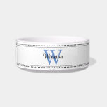 Custom Pet Name Blue Monogram White Pet<br><div class="desc">Custom Pet Name Blue Monogram White Pet Bowl.</div>