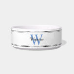 Custom Pet Name Blue Monogram White Pet Bowl<br><div class="desc">Custom Pet Name Blue Monogram White Pet Bowl.</div>