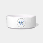 Custom Pet Name Blue Monogram White Pet Bowl<br><div class="desc">Custom Pet Name Blue Monogram White Pet Bowl.</div>