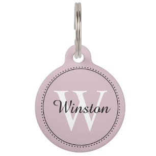 Custom Pet Name Blush Pink White Monogram ID Tag