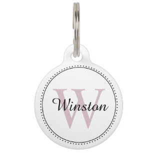 Custom Pet Name Blush Pink White Monogram ID Tag