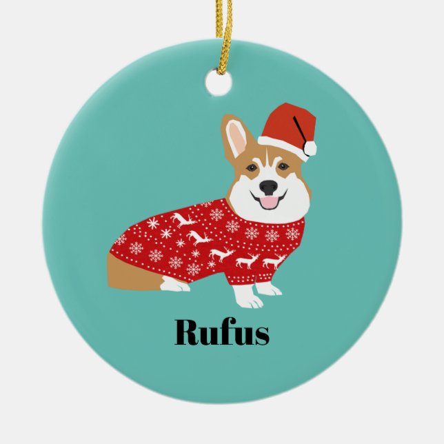 Custom pet name corgi christmas ornament (Front)