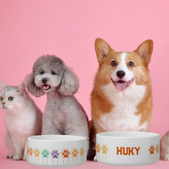  Custom Pet Name Cute Colorful Paws  Bowl (Creator Uploaded)