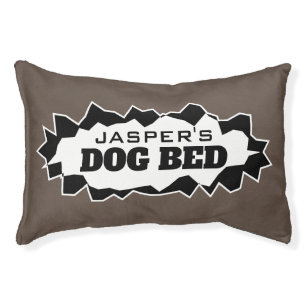 Custom pet name dog bed pillow with ripped hole