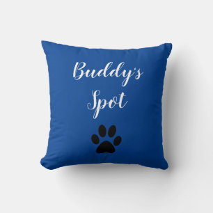Custom Pet Name Dog Paw Print Blue Throw Pillow