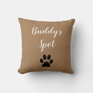 Custom Pet Name Dog Paw Print Brown Throw Pillow