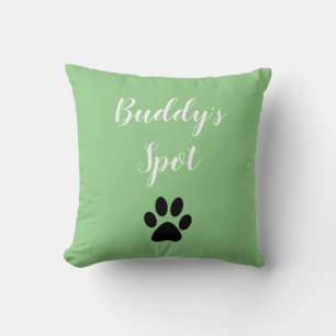 Custom Pet Name Dog Paw Print Green Throw Pillow