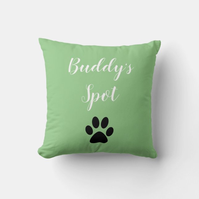 Custom Pet Name Dog Paw Print Green Throw Pillow (Front)