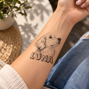 Custom Pet Name Dog Portrait Temporary Tattoo