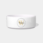 Custom Pet Name Gold Monogram White Pet Bowl<br><div class="desc">Custom Pet Name Gold Monogram White Pet Bowl.</div>