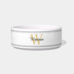 Custom Pet Name Gold Monogram White Pet Bowl<br><div class="desc">Custom Pet Name Gold Monogram White Pet Bowl.</div>