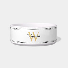 Custom Pet Name Gold Monogram White Pet Bowl