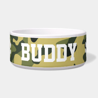 Custom pet name green military camouflage pattern, bowl