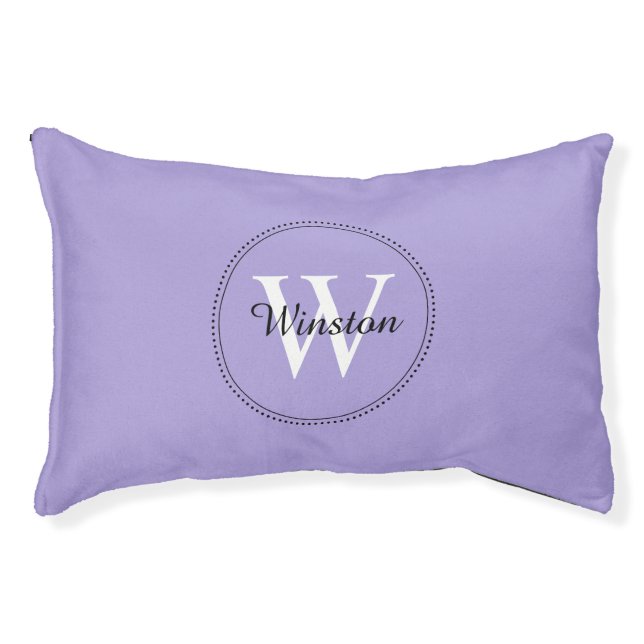 Custom Pet Name Lavender White Monogram Bed (Front)