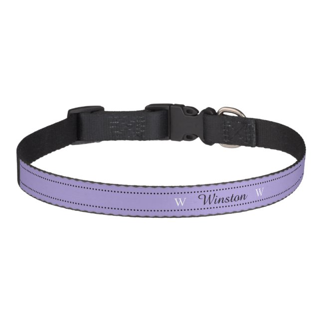 Custom Pet Name Lavender White Monogram Pet Collar (Front)